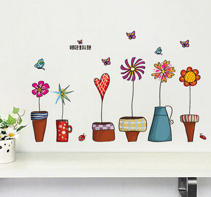 Pot Plant Flower Butterfly Nature Lovely Window Wall Decal PVC Wall Sticker Home Decor Decoration DIY Home Living Room