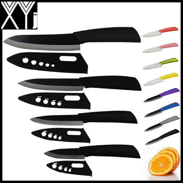 XYJ  brand global quality 3, 4, 5, 6 inch ceramic knife set kitchen knives black blade black colors handle with sheath zirconia