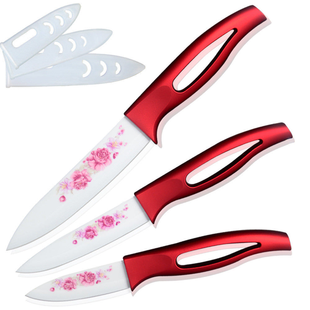 XYJ ceramic knife set  red handle white blade 3'' 4'' 5'' kitchen knives high sharp kitchenware cooking tools beautiful gift