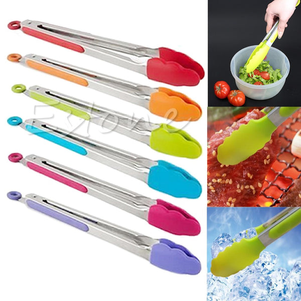 Kitchen Cooking Salad Serving BBQ Tongs Stainless Steel Handle Utensil